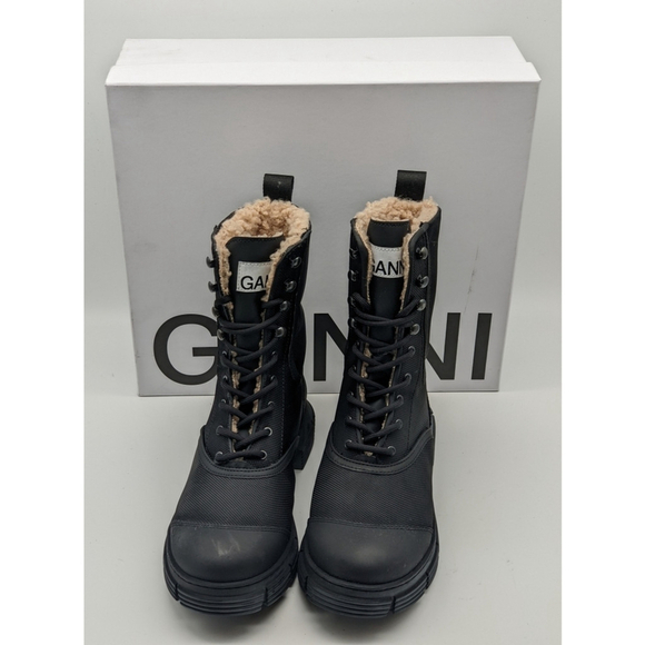New Ganni shearling combat boots - lug sole lace-up - grunge streetwear - 11 - Picture 12 of 17
